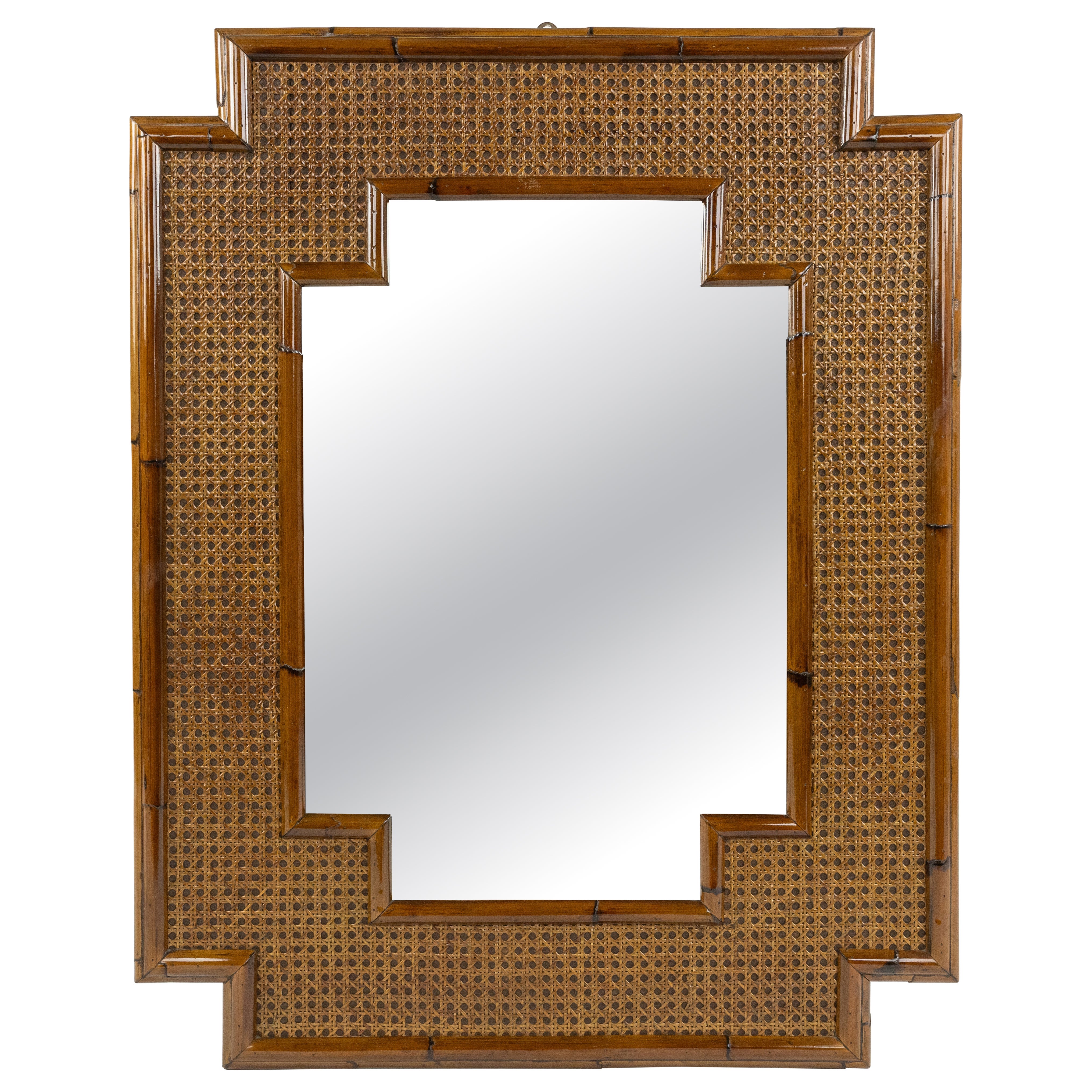 Midcentury Bamboo, Rattan & Wicker Wall Mirror Vivai Del Sud Style, Italy 1970s