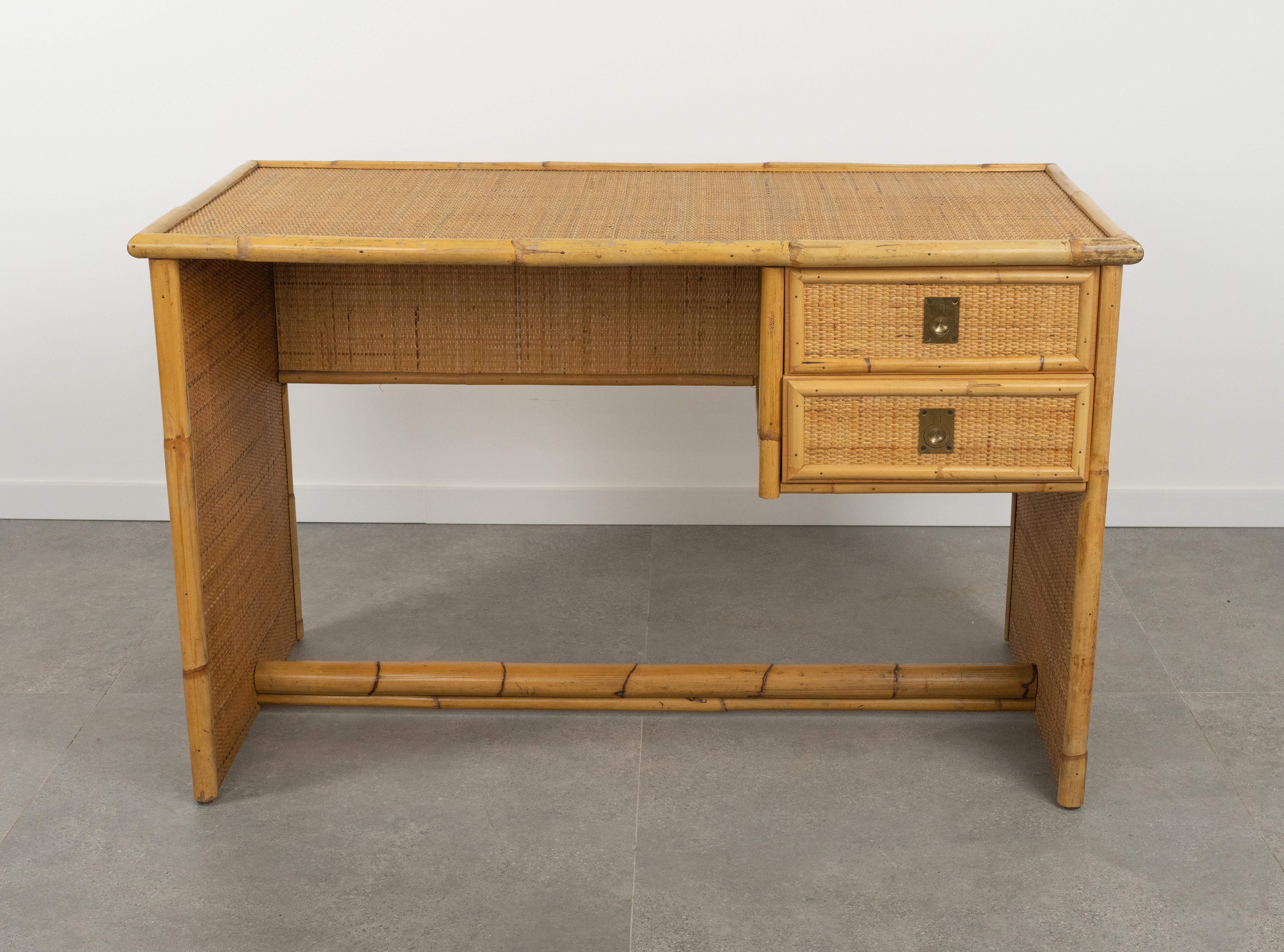 Midcentury Bamboo, Rattan & Wicker Writing Desk Table  by Dal Vera, Italy 1960s For Sale 6