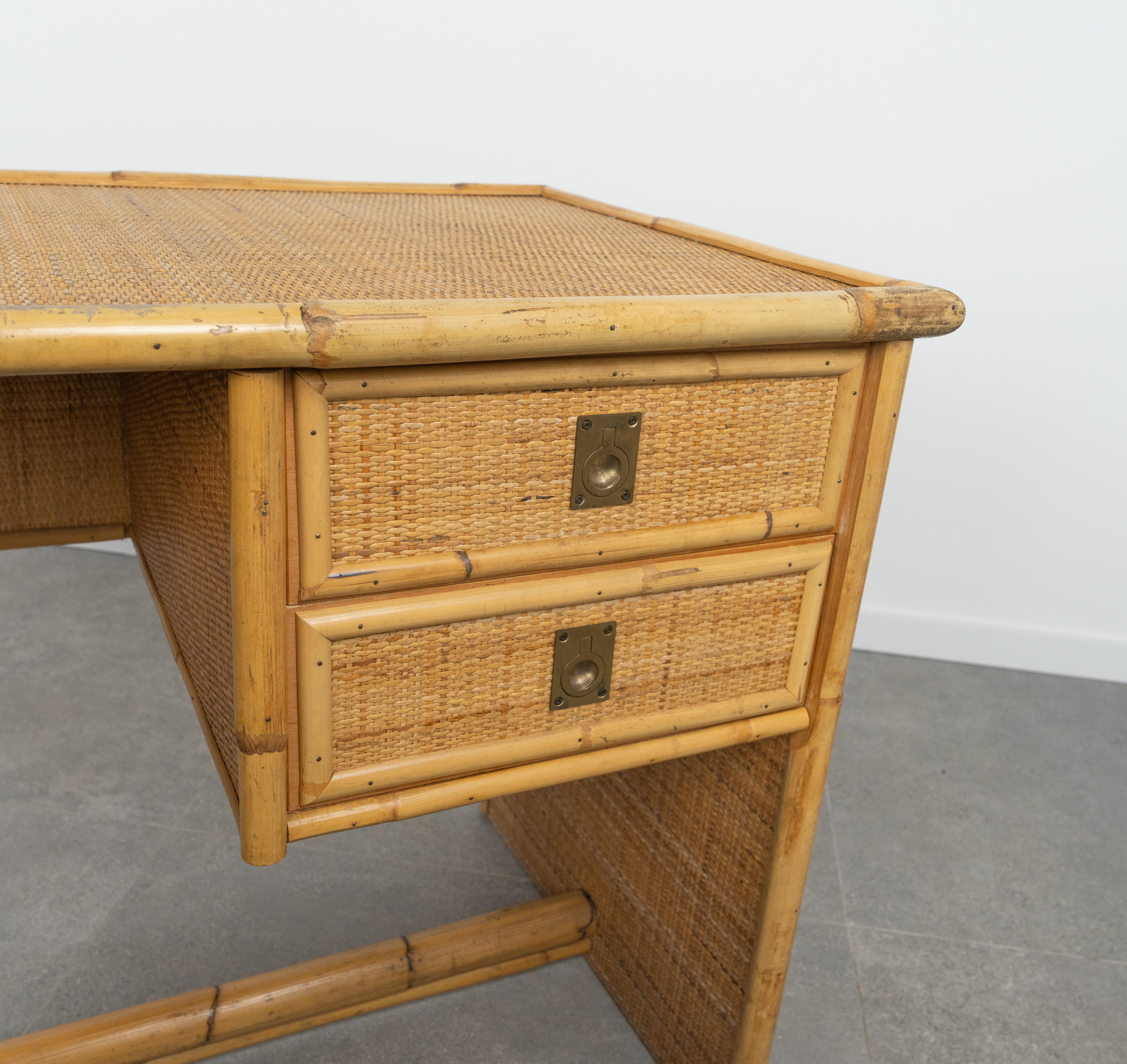 Midcentury Bamboo, Rattan & Wicker Writing Desk Table  by Dal Vera, Italy 1960s For Sale 10