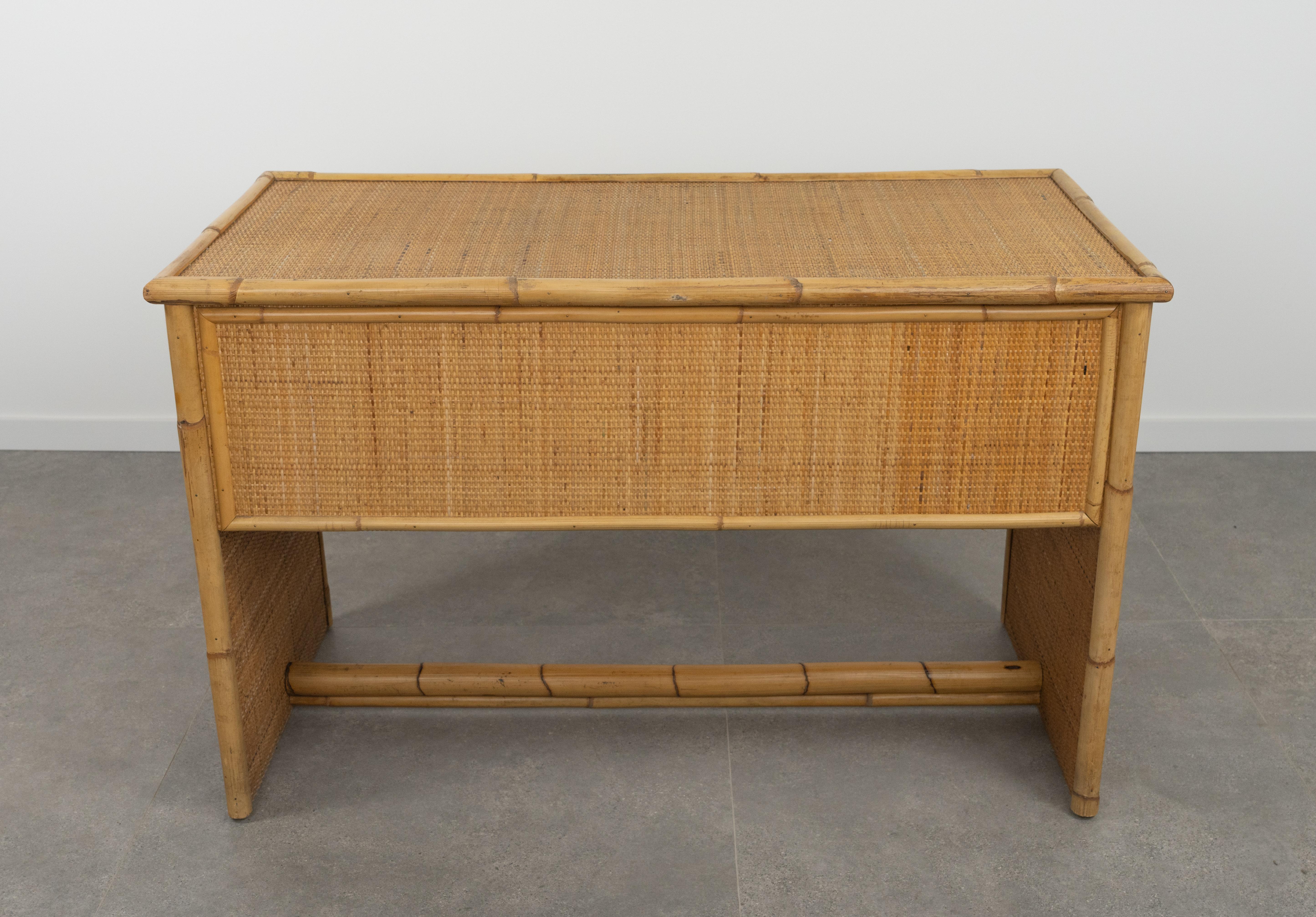 Midcentury Bamboo, Rattan & Wicker Writing Desk Table  by Dal Vera, Italy 1960s For Sale 11