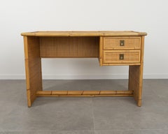 Midcentury Bamboo, Rattan & Wicker Writing Desk Table  by Dal Vera, Italy 1960s