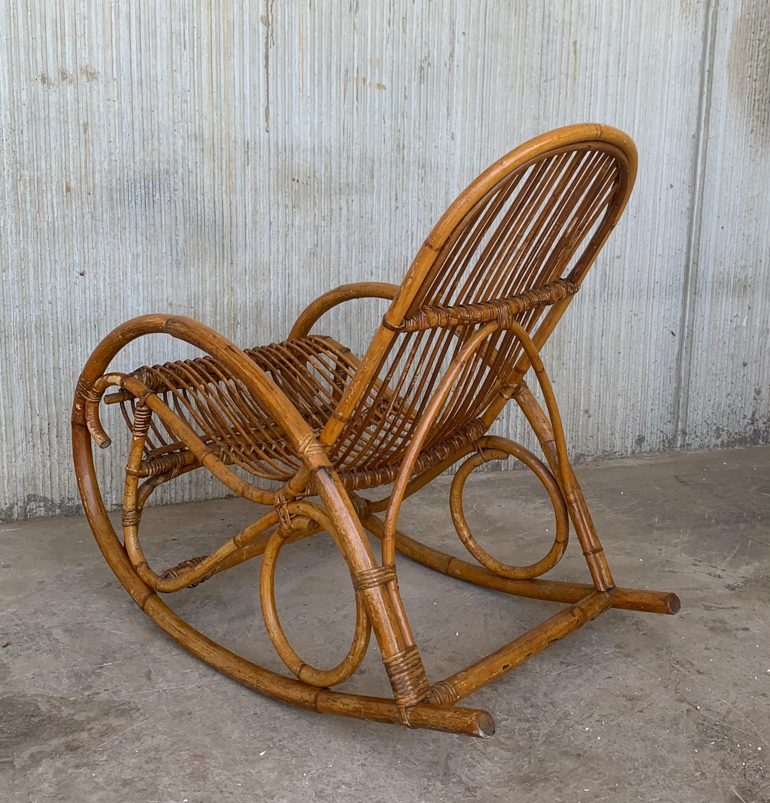 20th Century Midcentury Bamboo Rocking Chairs in the Style of Franco Albini, Italy For Sale