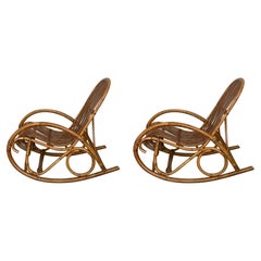 Midcentury Bamboo Rocking Chairs in the Style of Franco Albini, Italy