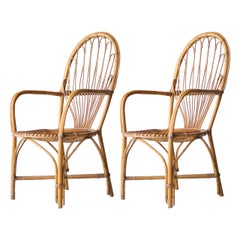 Midcentury Bamboo Wicker Pair of Armchairs, France, 1970