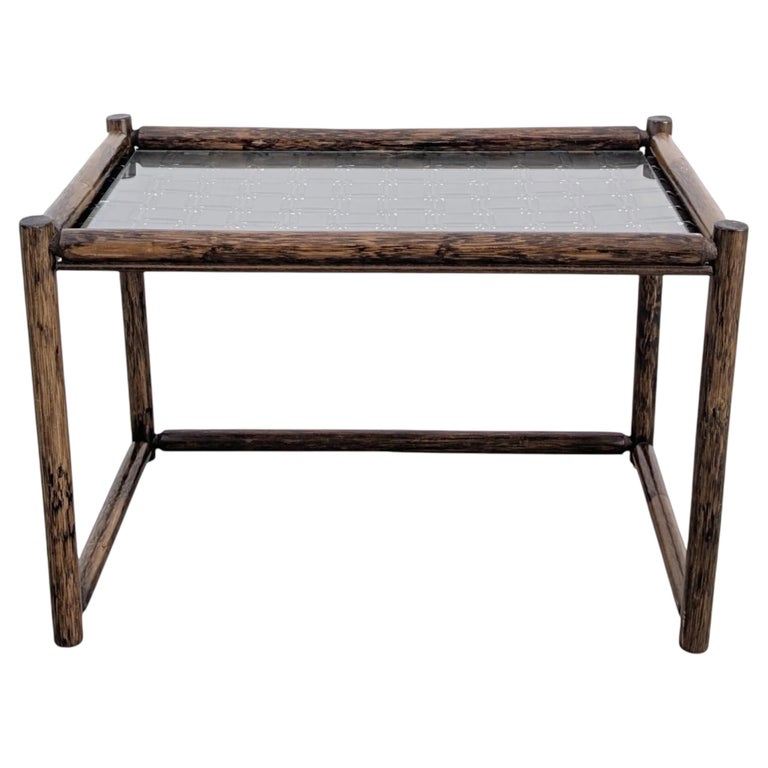 Midcentury Bambus Couchtisch Design Beistelltisch Glas Vintage