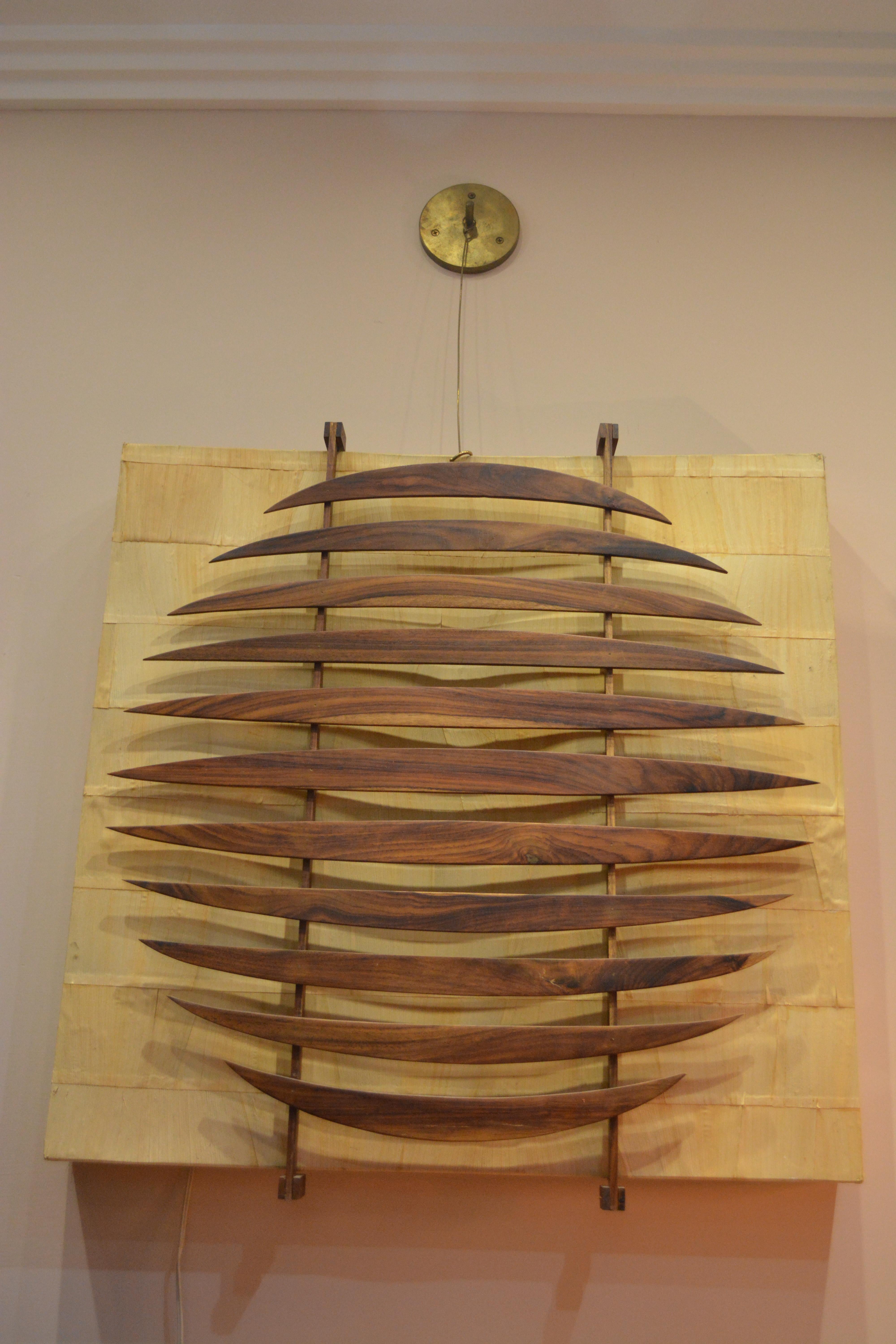 20th Century Midcentury Banana Leaves and Teak Wood Wall Light, 1970s For Sale