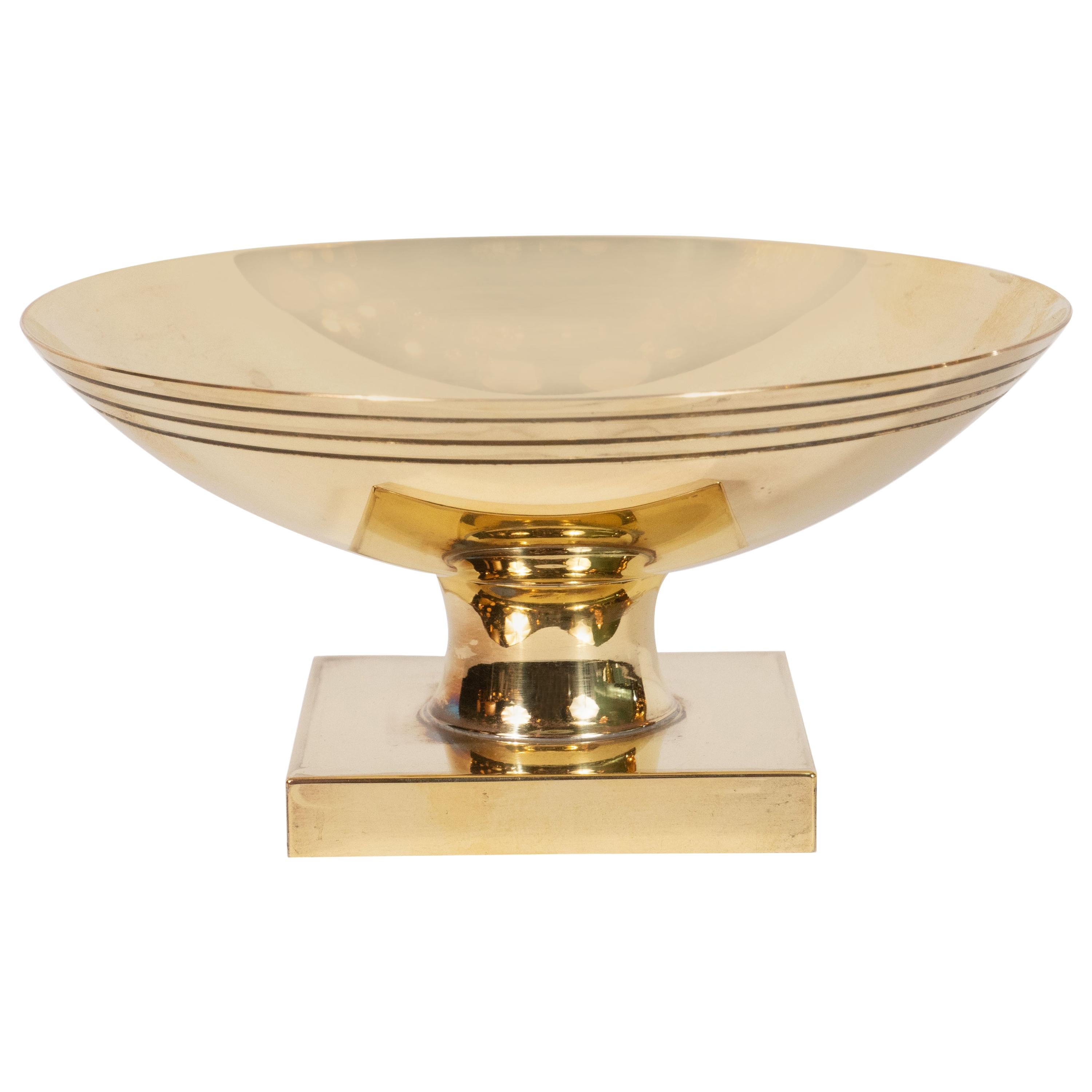Midcentury Banded Brass Dish by Tommi Parzinger for Dorlyn Silversmiths
