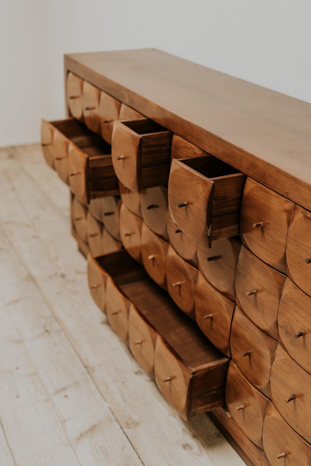 Fruitwood Midcentury Bank of Drawers/Enfilade