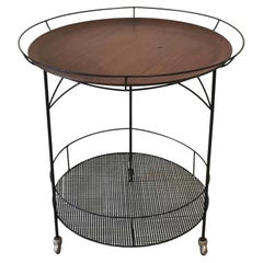 Midcentury Bar Cart Enameled Metal Wood Round Italian Design 1960s