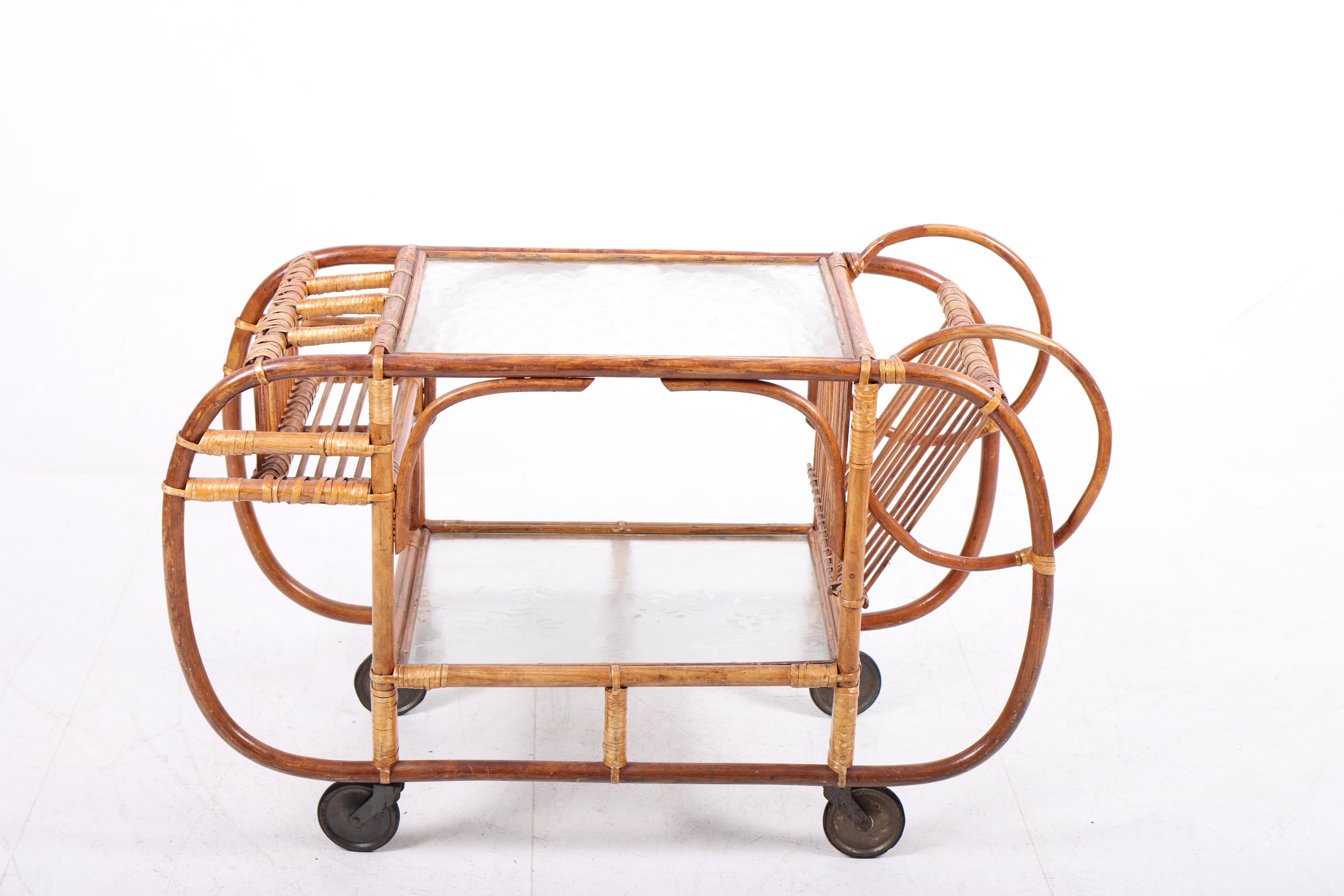 Trolley in bamboo and glass, designed and made in Denmark. Great original condition.