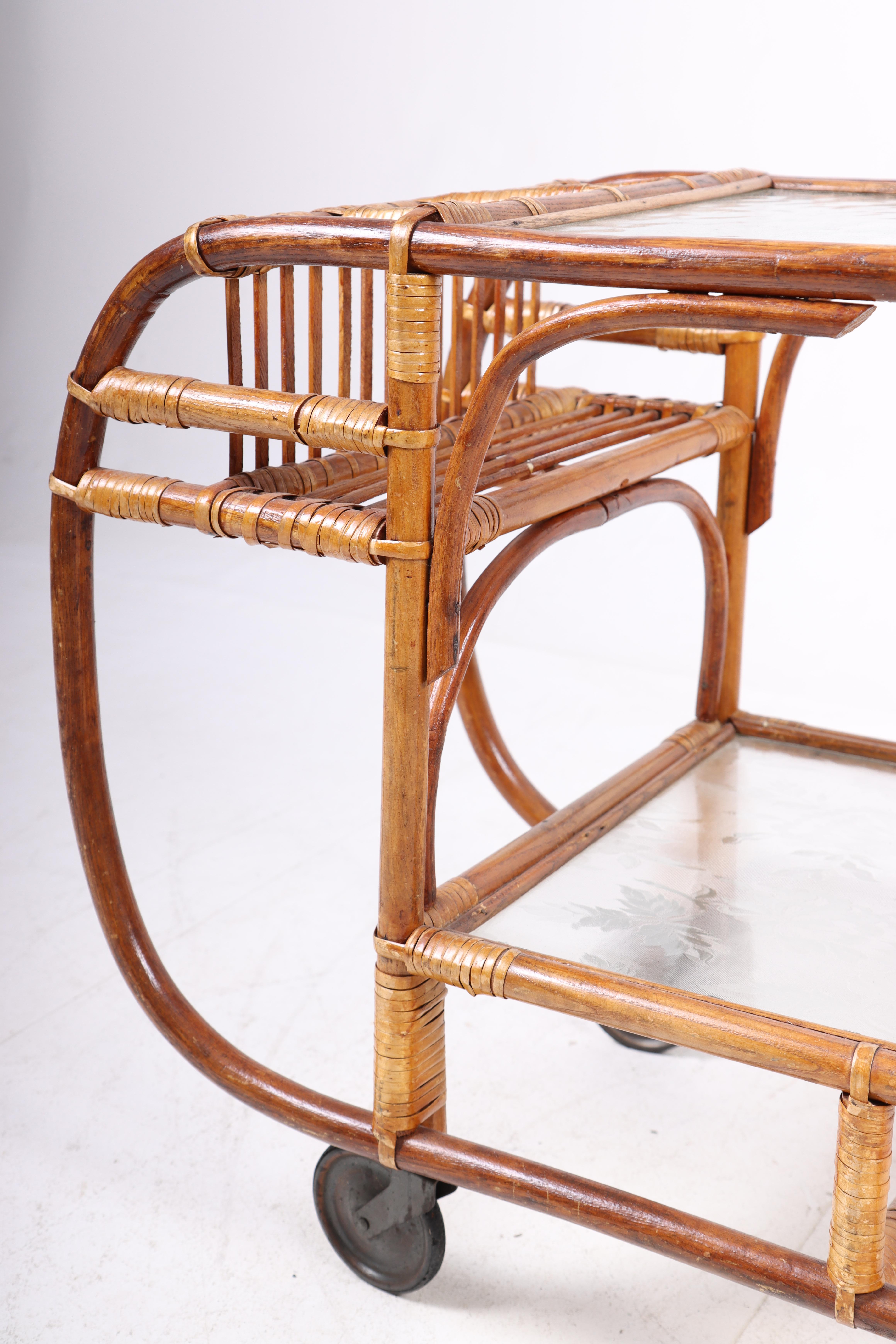Midcentury Bar Cart in Bamboo, 1950s In Good Condition In Lejre, DK