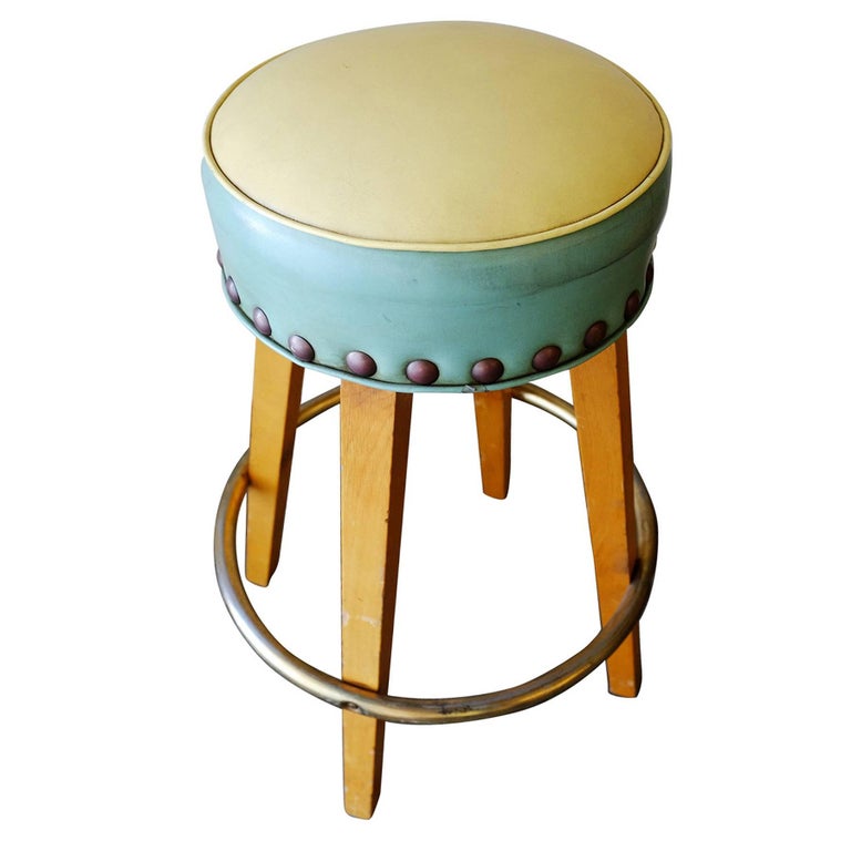 Midcentury Bar stools with Brass Footrest For Sale at 1stdibs