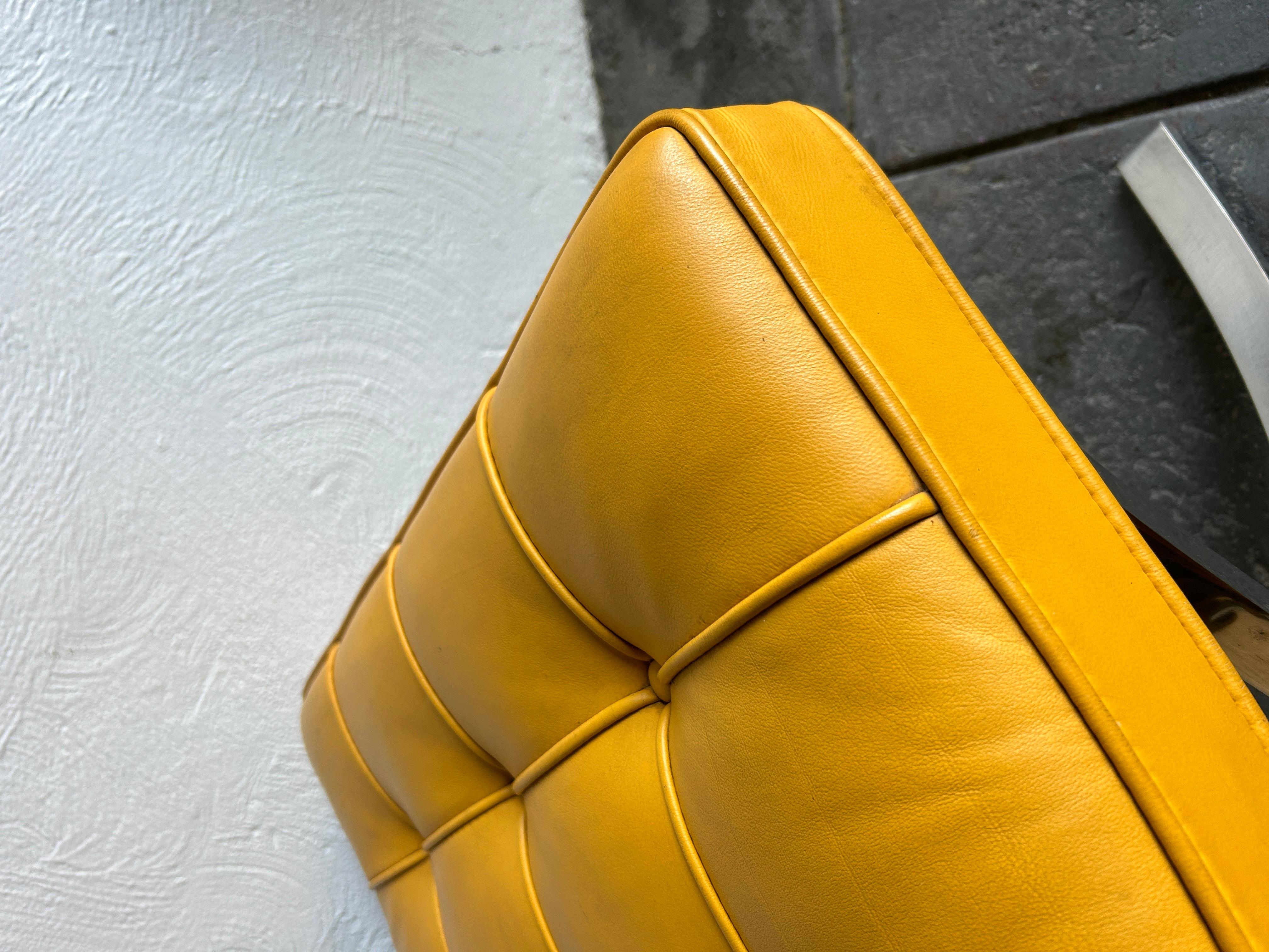 Mid-Century Modern Midcentury Barcelona Ottoman Stool in bright yellow Leather for Knoll For Sale