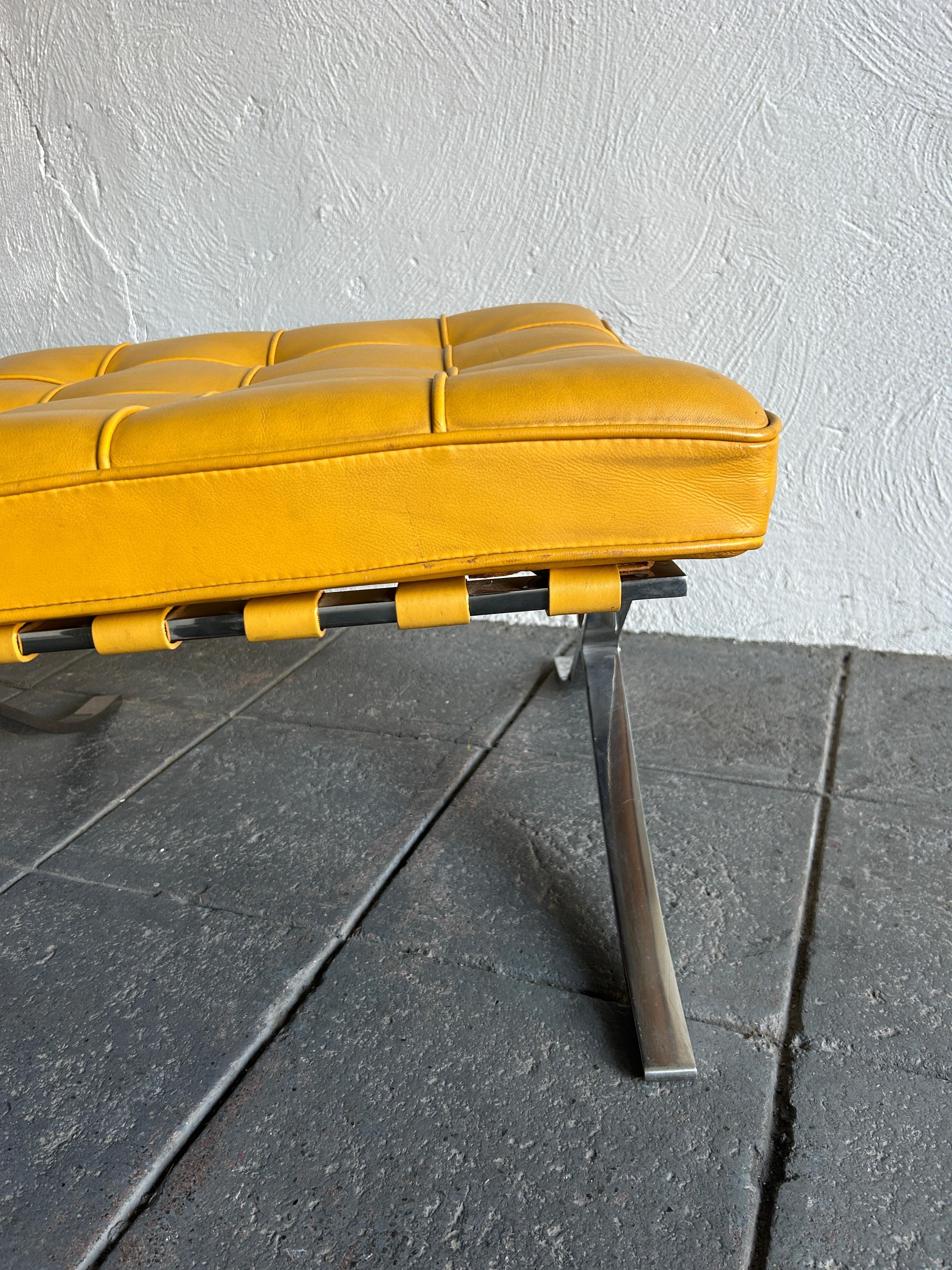 American Midcentury Barcelona Ottoman Stool in bright yellow Leather for Knoll For Sale