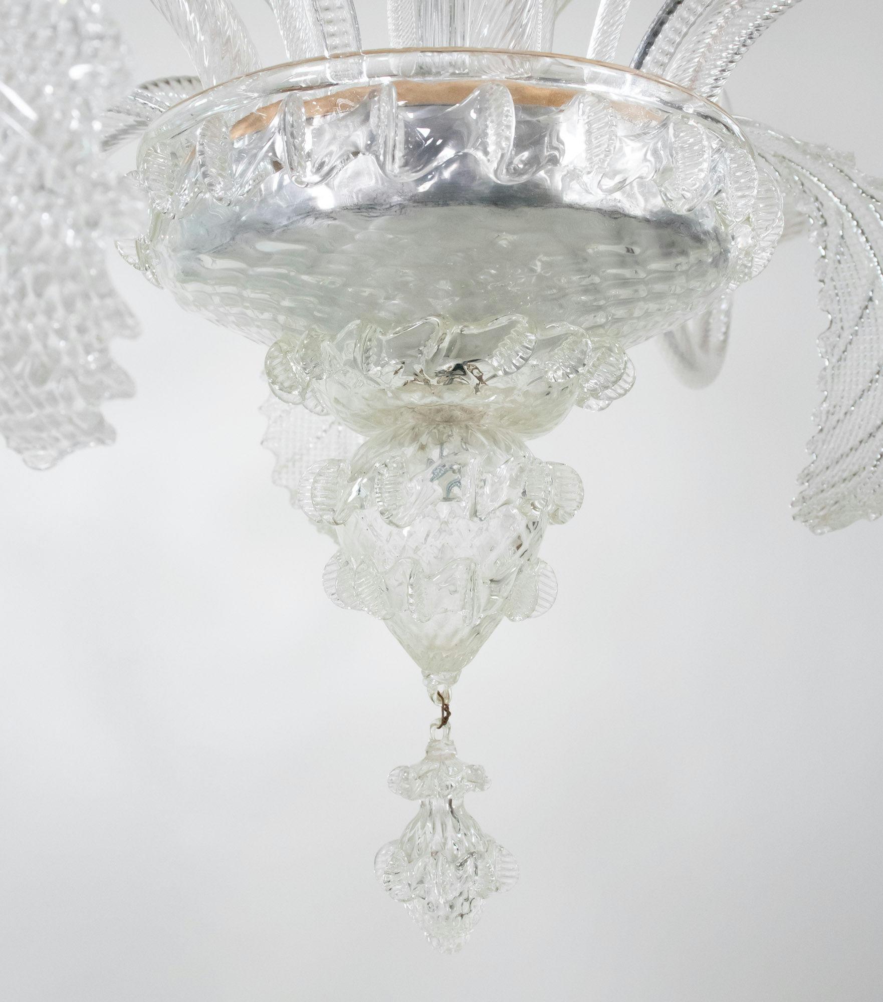 Lampadario a cinque bracci in Cristallo di Murano in stile barocco del MidCentury in vendita 2
