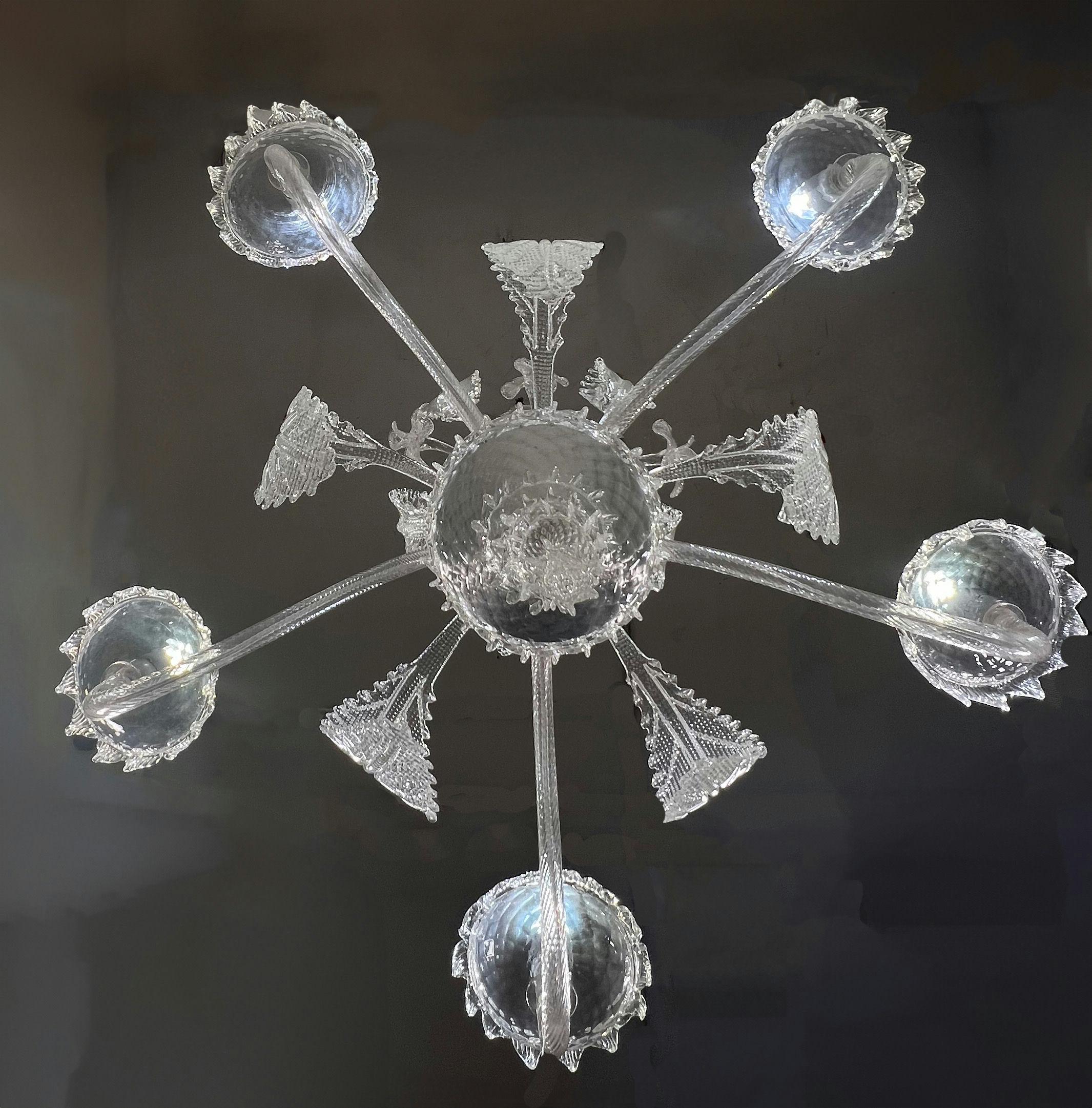 Lampadario a cinque bracci in Cristallo di Murano in stile barocco del MidCentury in vendita 4