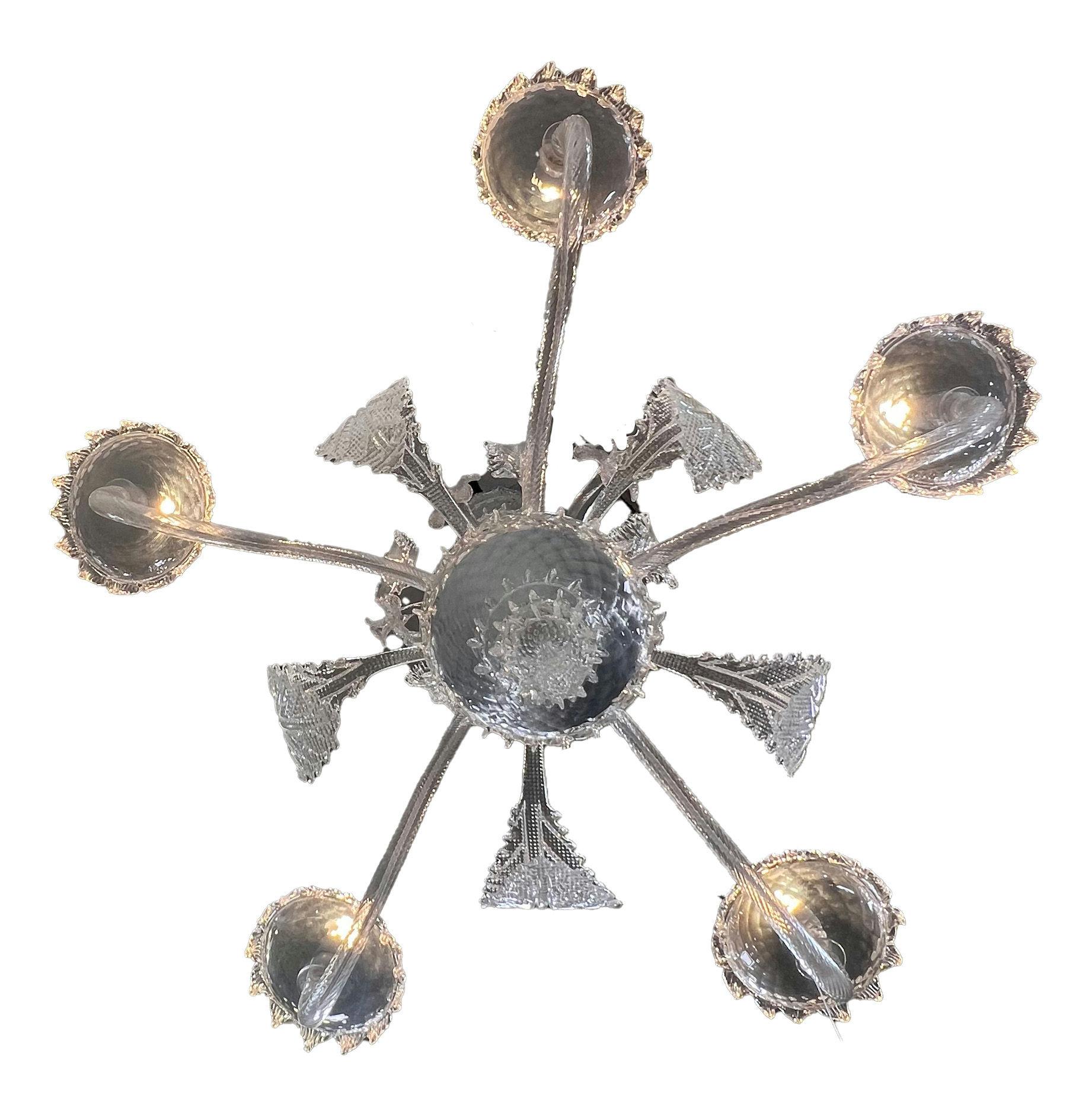 Lampadario a cinque bracci in Cristallo di Murano in stile barocco del MidCentury in vendita 5
