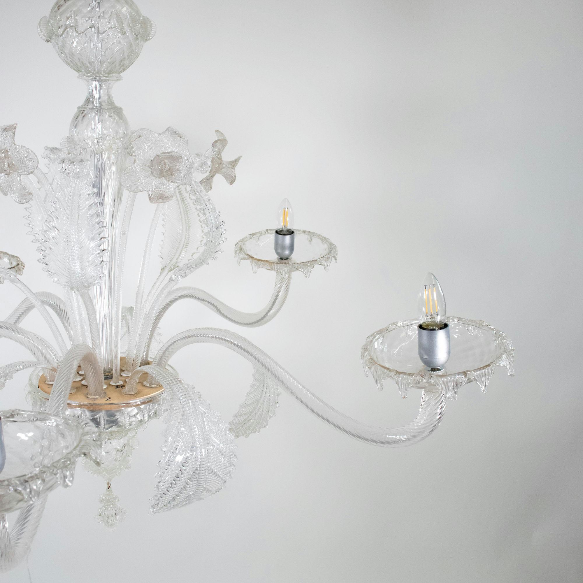 Lampadario a cinque bracci in Cristallo di Murano in stile barocco del MidCentury in vendita 6