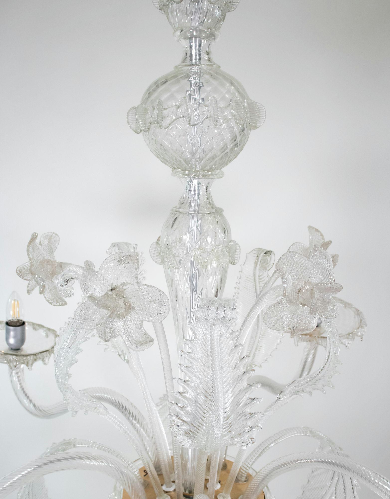 Lampadario a cinque bracci in Cristallo di Murano in stile barocco del MidCentury in vendita 9