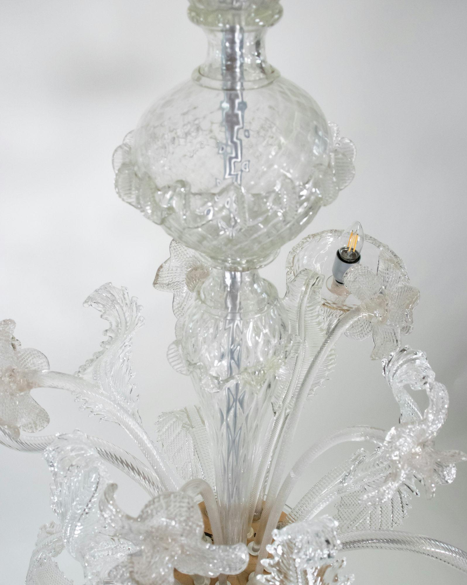 Lampadario a cinque bracci in Cristallo di Murano in stile barocco del MidCentury in vendita 12
