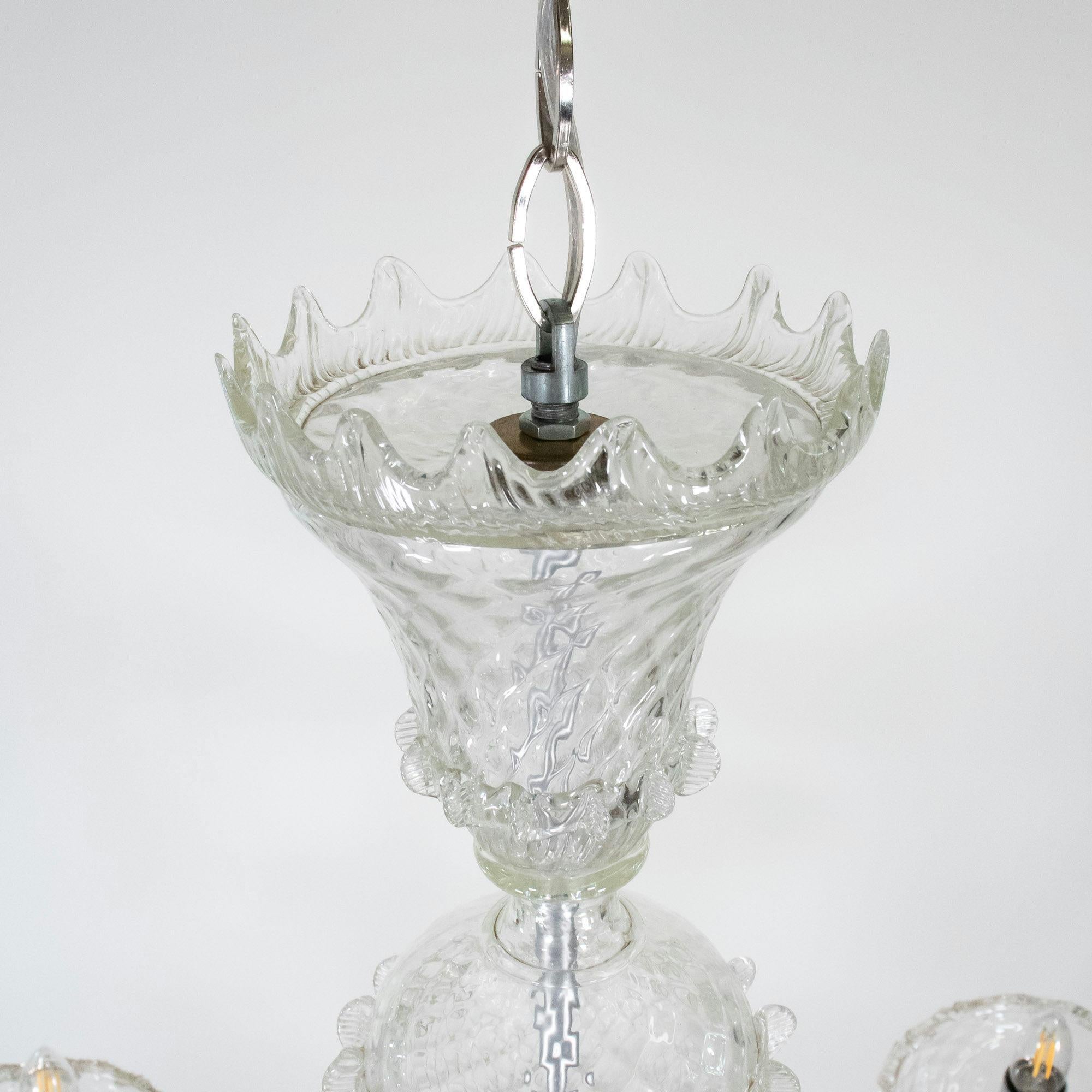 Lampadario a cinque bracci in Cristallo di Murano in stile barocco del MidCentury in vendita 1