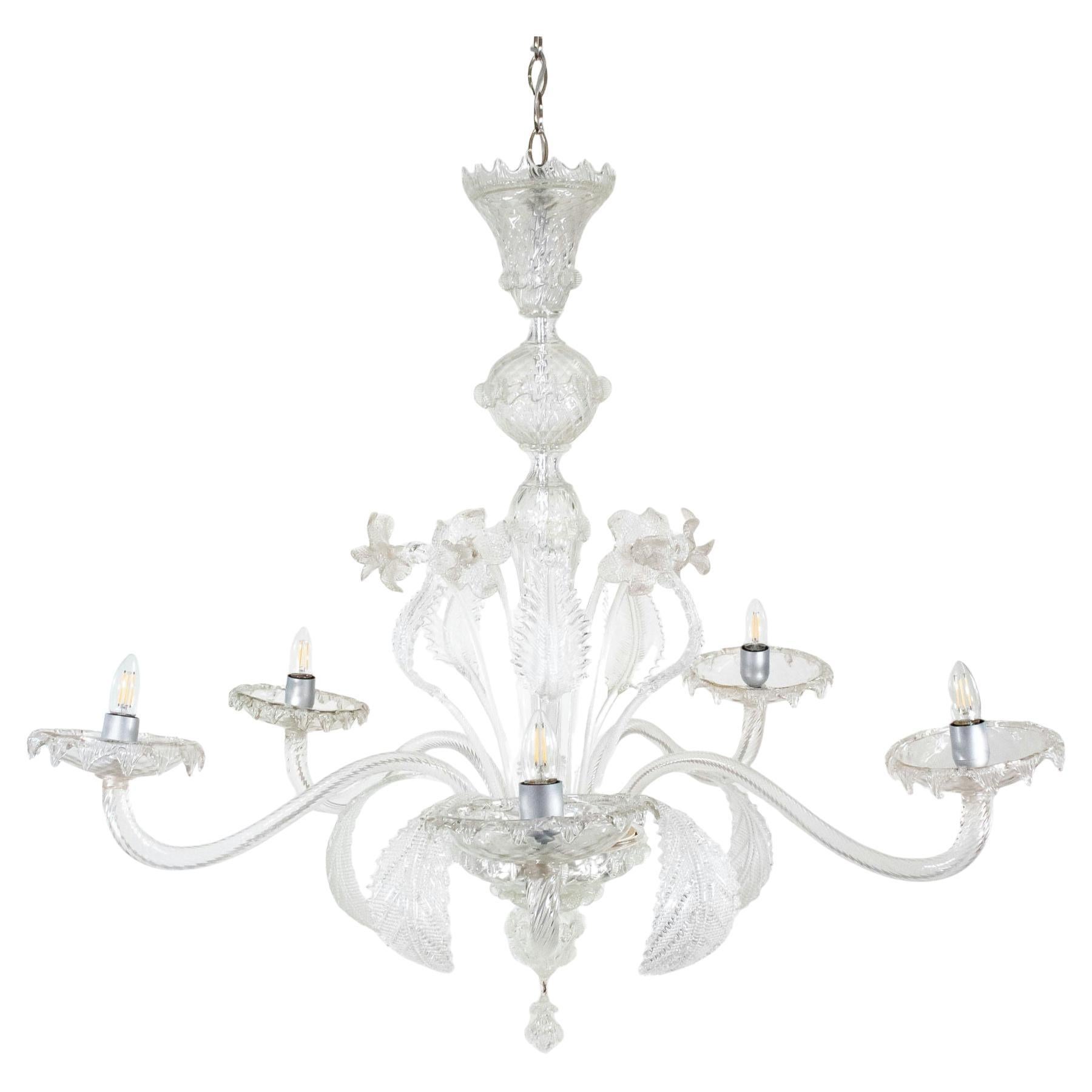 MidCentury Baroque Style Cristallo Murano Five Arm Chandelier