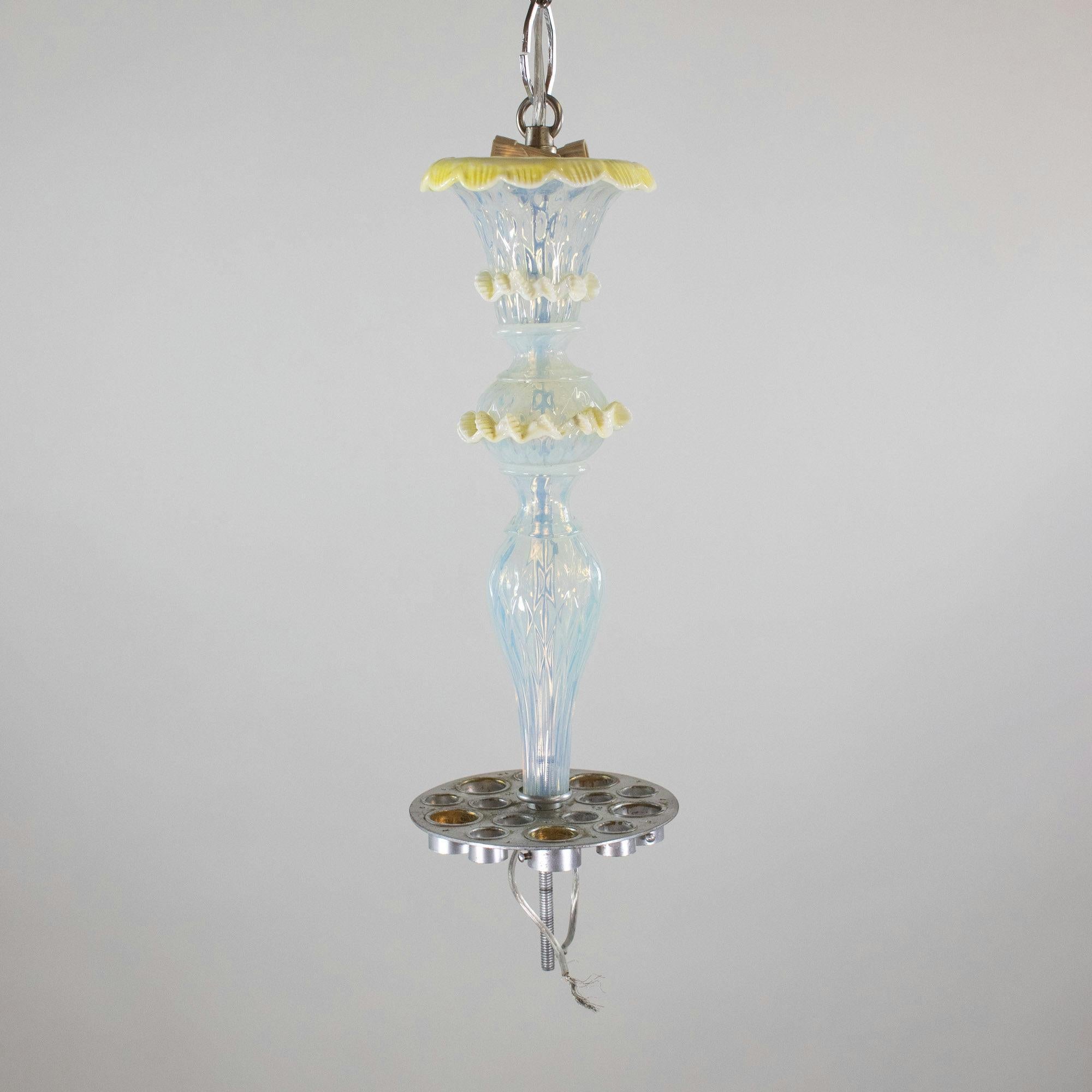 20th Century MidCentury Baroque Style Opaline Murano Chandelier with Yellow Lattimo Daffodils