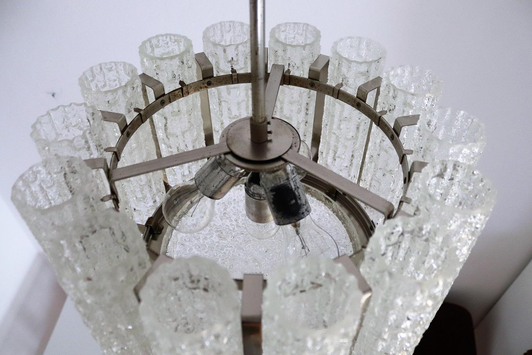 Italian Midcentury Barovier e Toso Murano Ice Glass Chandelier, 1960s For Sale 2