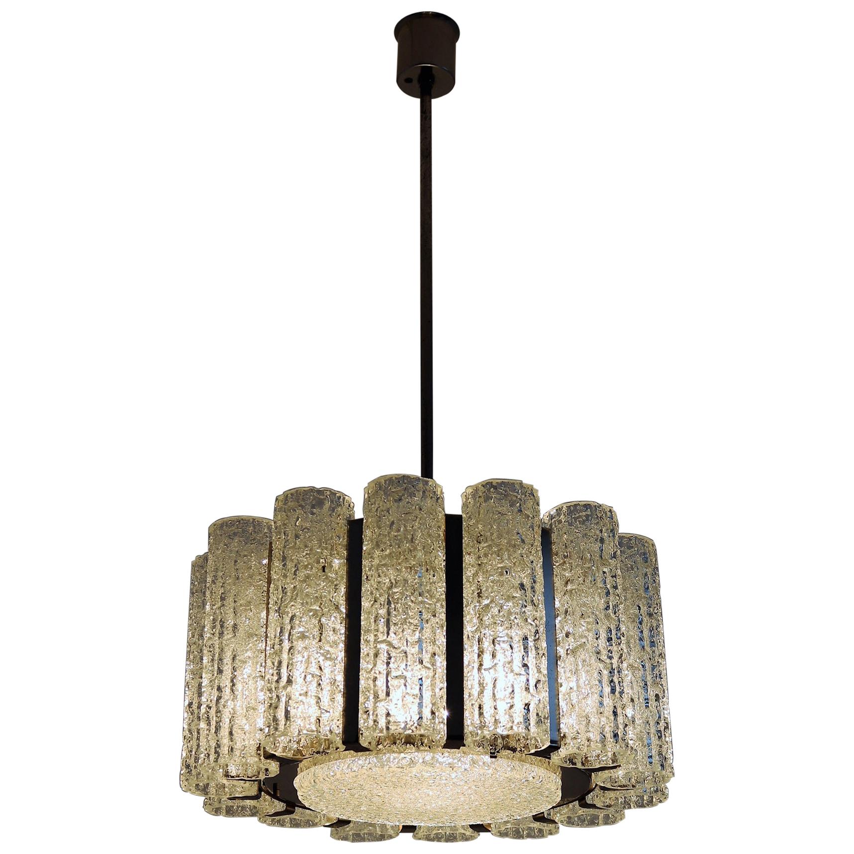 Italian Midcentury Barovier e Toso Murano Ice Glass Chandelier, 1960s For Sale