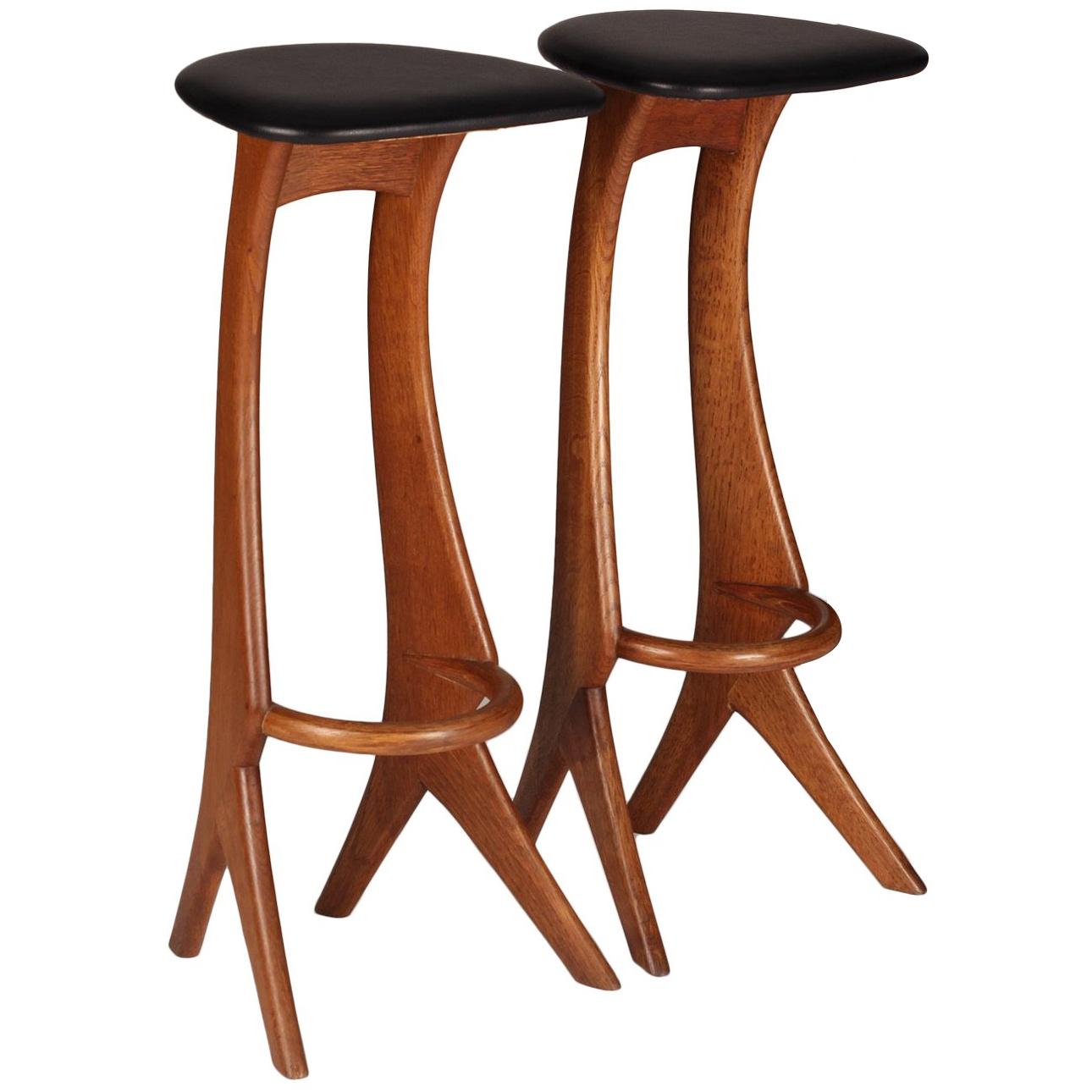 Midcentury Barstools in Teak and Leather by Reyway