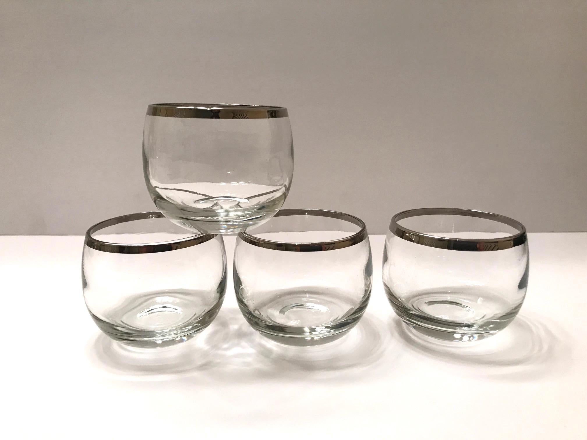 Mid-Century Modern Midcentury Barware Glass Set with Sterling Silver Overlay by Dorothy Thorpe