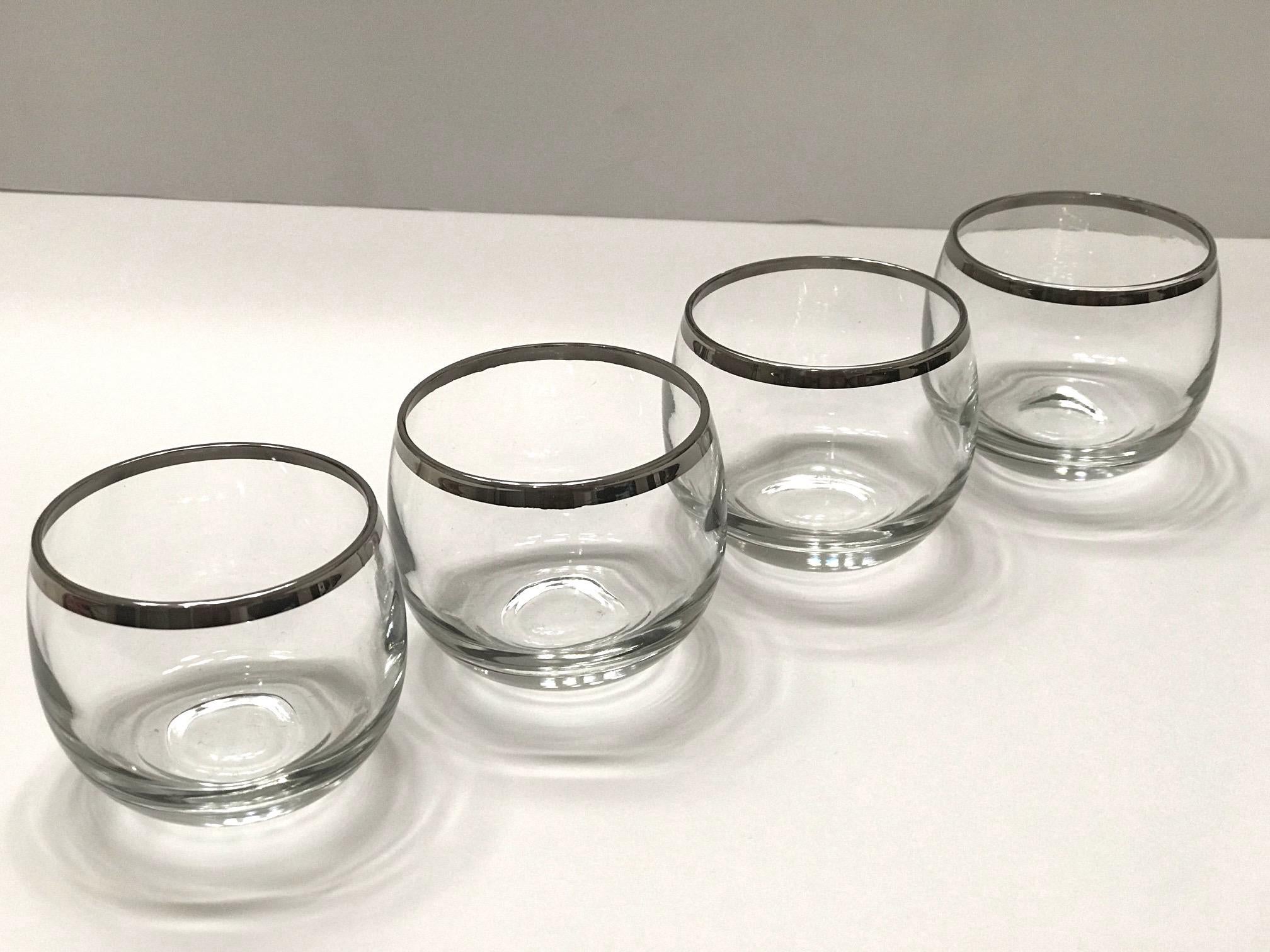 American Midcentury Barware Glass Set with Sterling Silver Overlay by Dorothy Thorpe