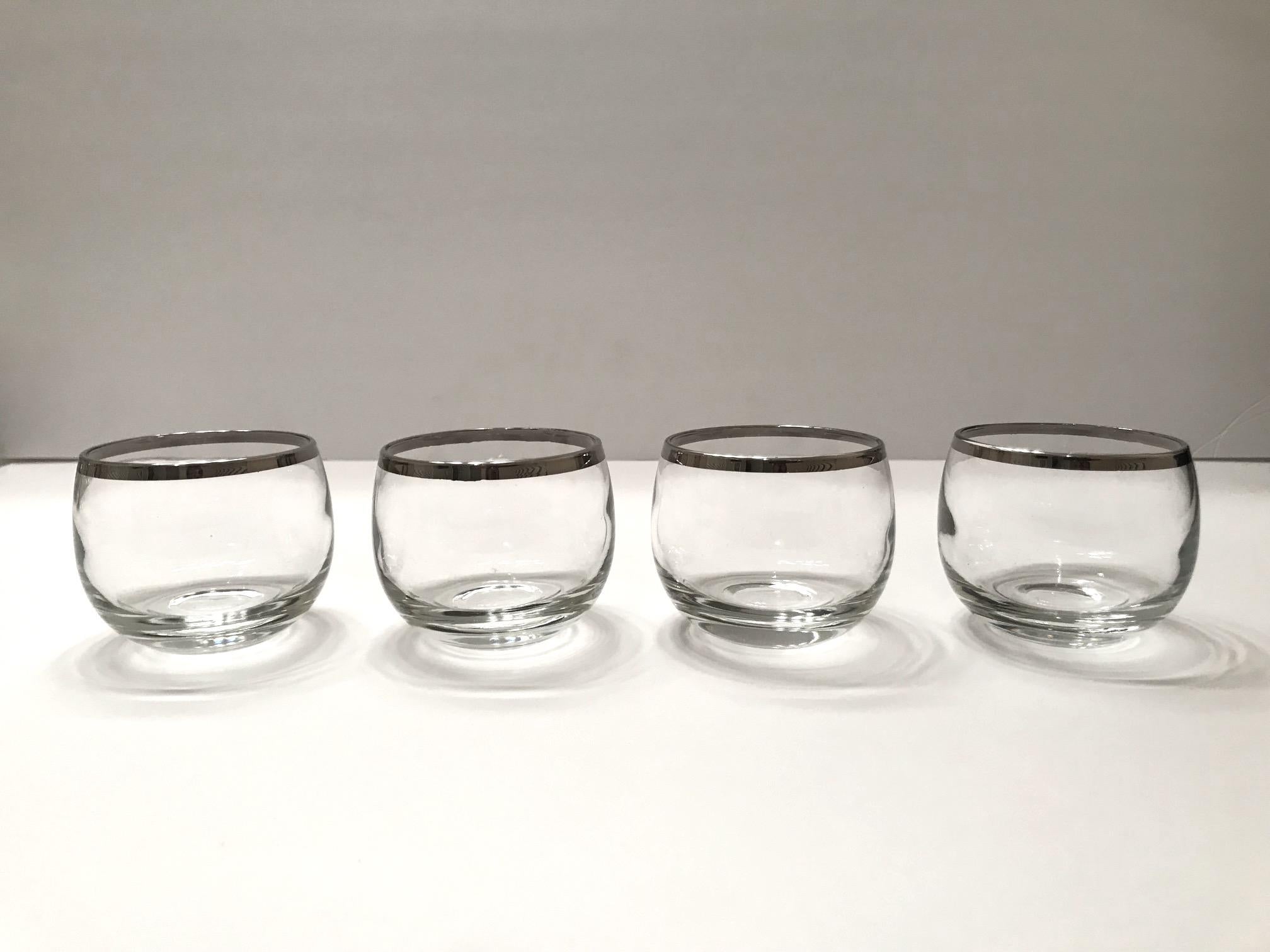 Midcentury Barware Glass Set with Sterling Silver Overlay by Dorothy Thorpe In Excellent Condition In Fort Lauderdale, FL