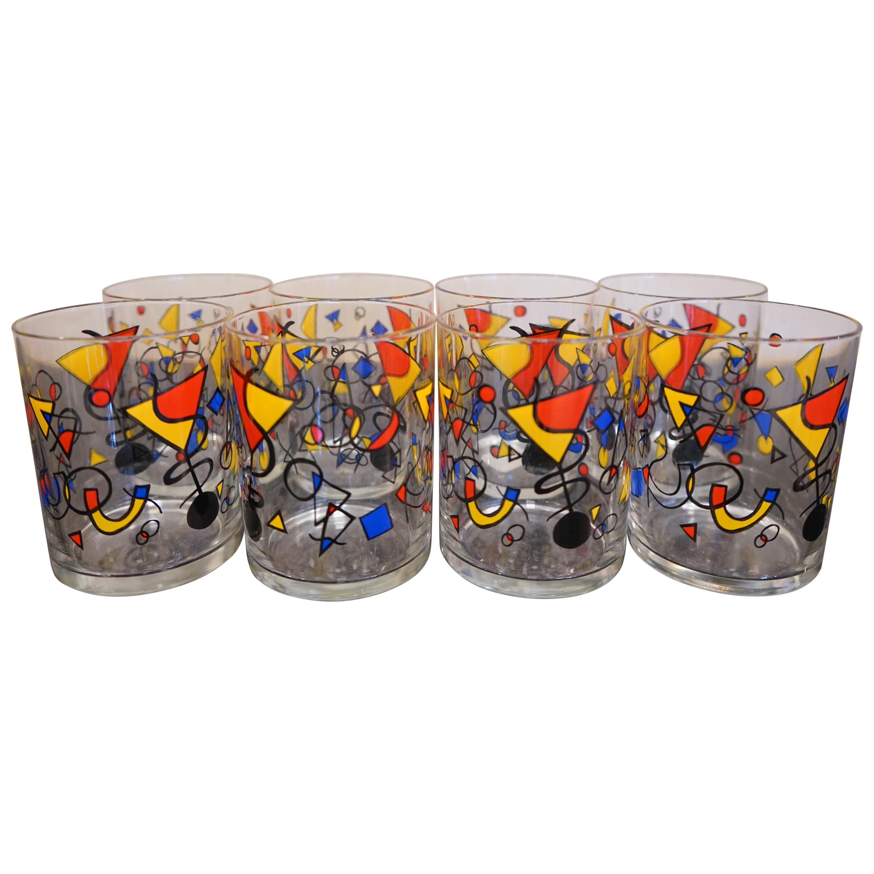 Mid-Century Barware Set With Multi-Color "Kandinsky Inspired" Design