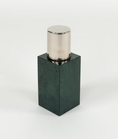Midcentury Barware Shaker in Green Goatskin and Steel by Aldo Tura, Italy 1950s