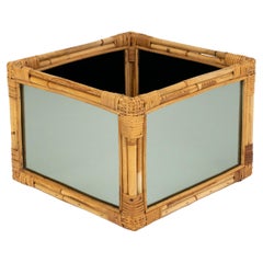 Panier du milieu du siècle dernier en bambou, rotin et miroir de style Vivai Del Sud, Italie, 1970