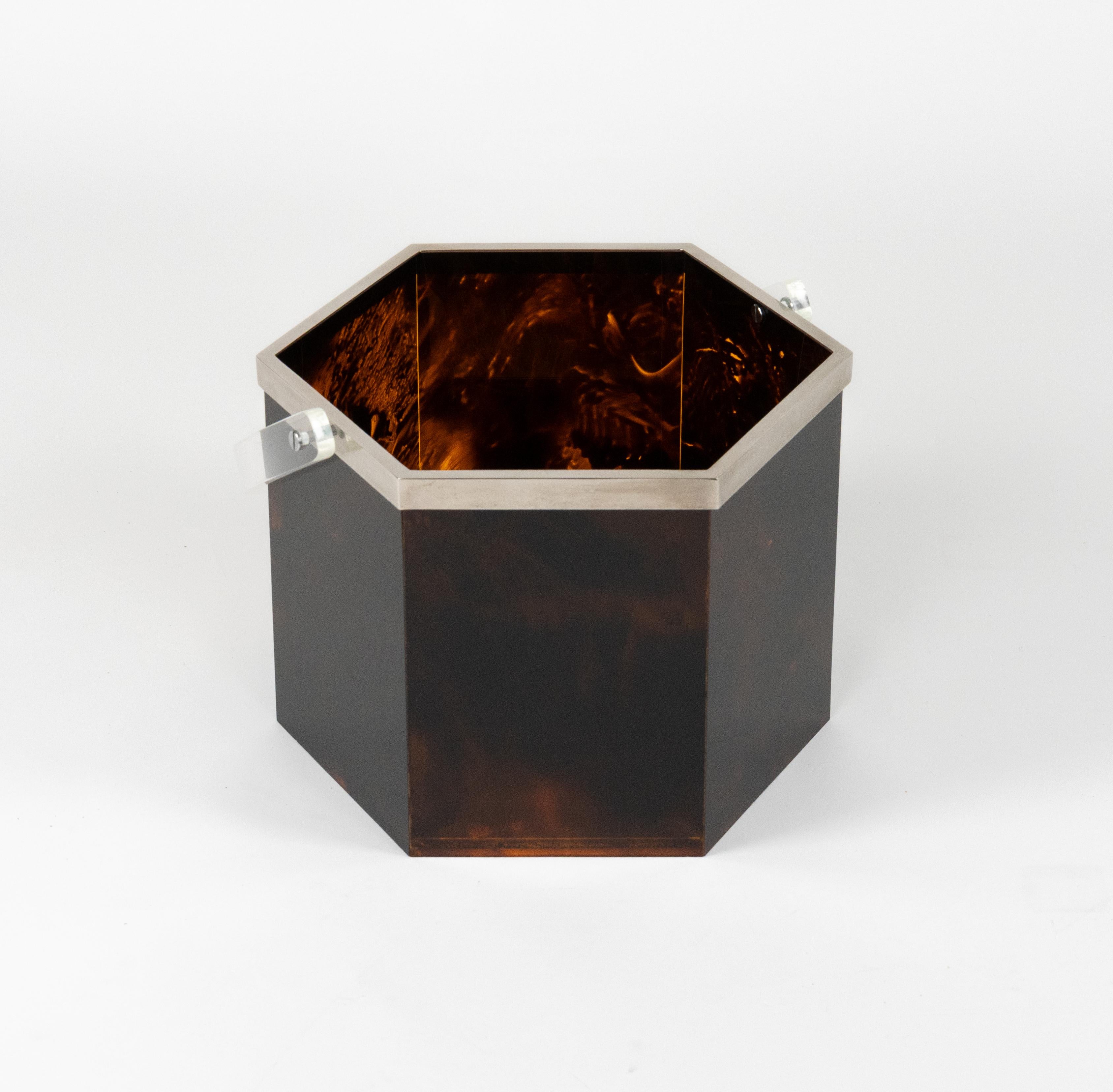 Mid-Century moderno Cestino Midcentury in lucite tartarugata Christian Dior Home Style, Italia anni '70 in vendita