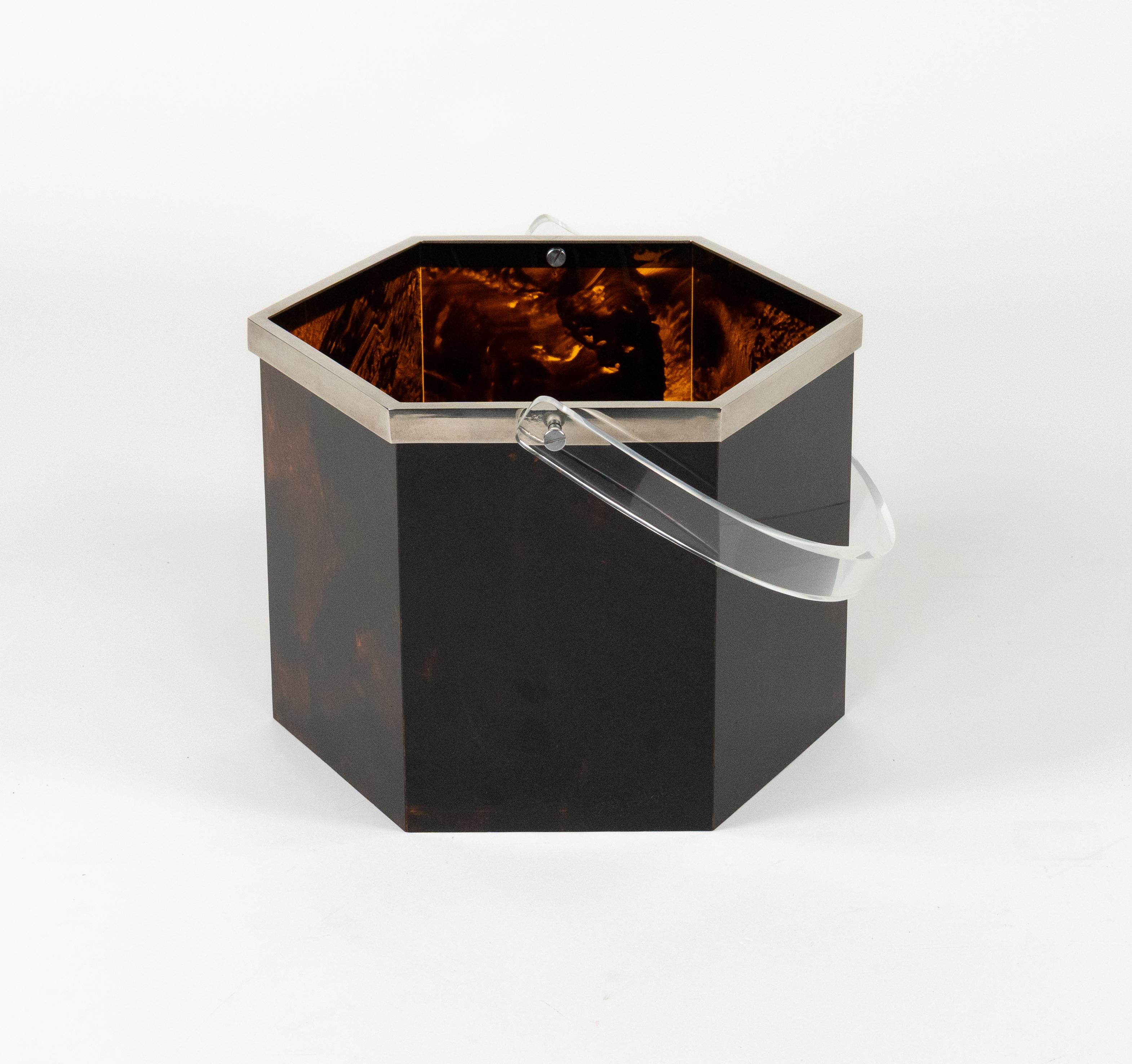 Fine XX secolo Cestino Midcentury in lucite tartarugata Christian Dior Home Style, Italia anni '70 in vendita