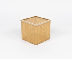 Midcentury Basket in Lucite, Wicker and Brass Christian Dior Style, Italy 1970s