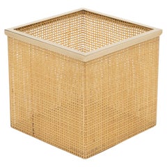 Midcentury Basket in Lucite, Wicker and Brass Christian Dior Style, Italy 1970s