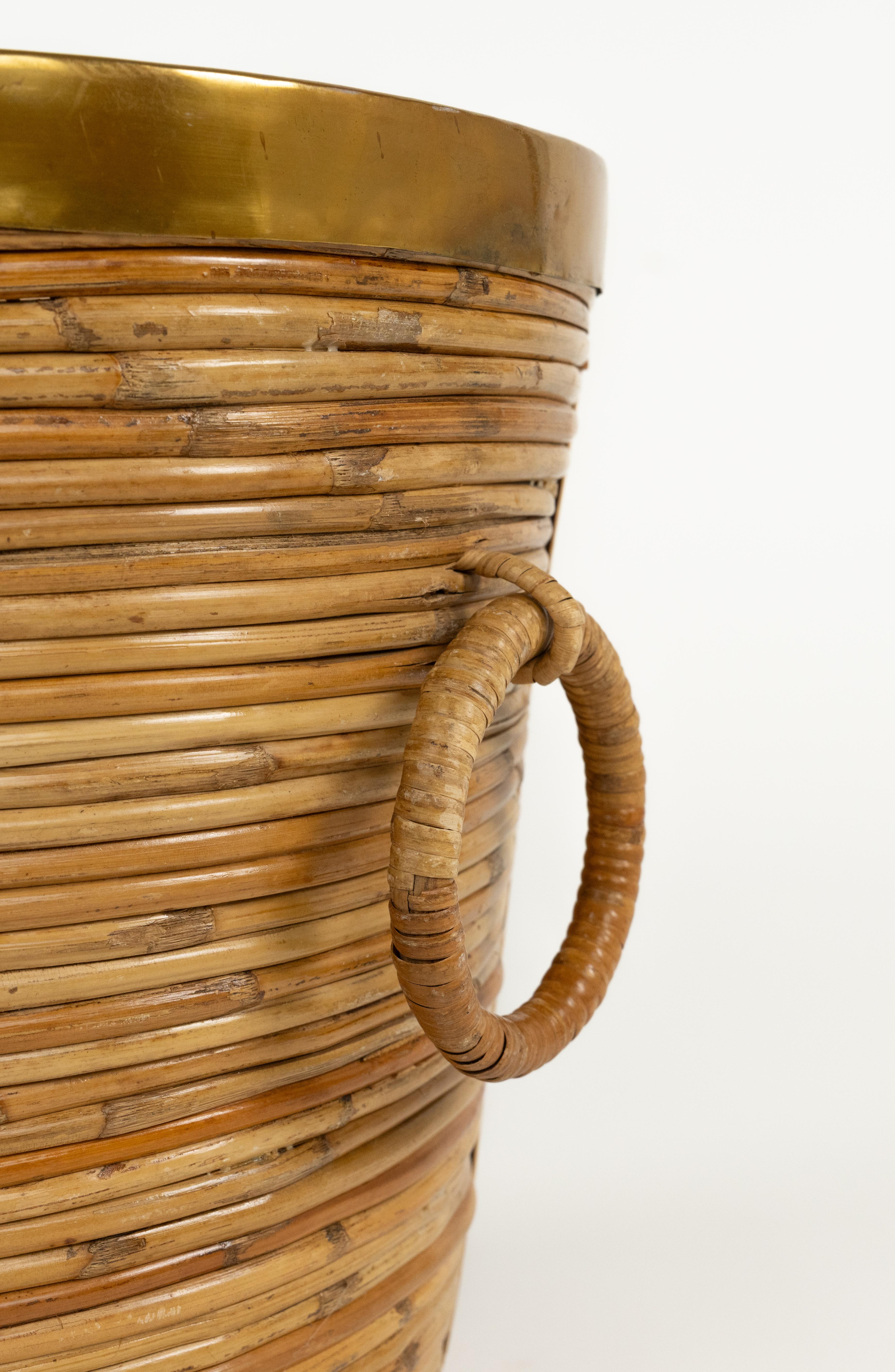 Midcentury Korb Rattan, Weide und Messing Vivai del Sud Stil, Italien 1970er im Angebot 6
