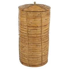 Panier du milieu du siècle dernier en rotin, osier et laiton style Vivai Del Sud, Italie 1970