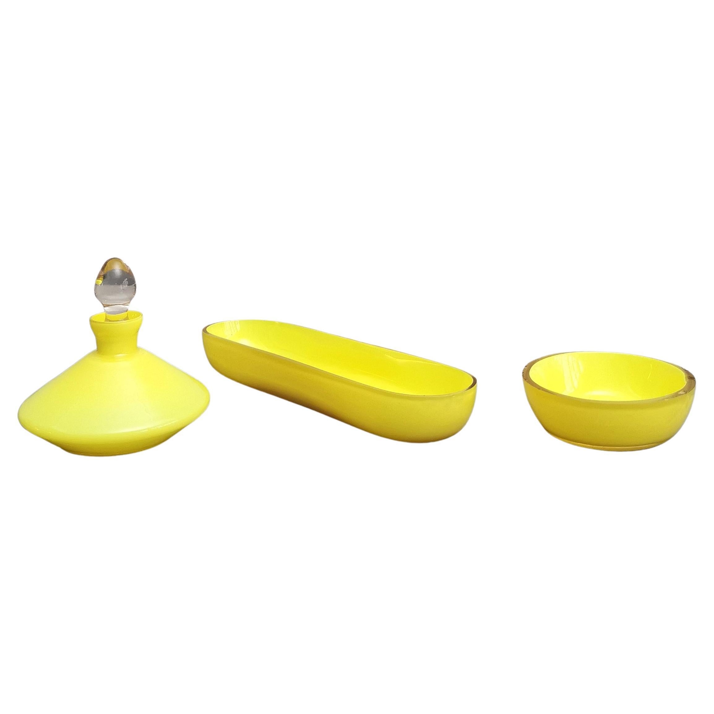 Set de Baño Mediados de Siglo Cristal de Murano Amarillo Diseño Italiano Años 40