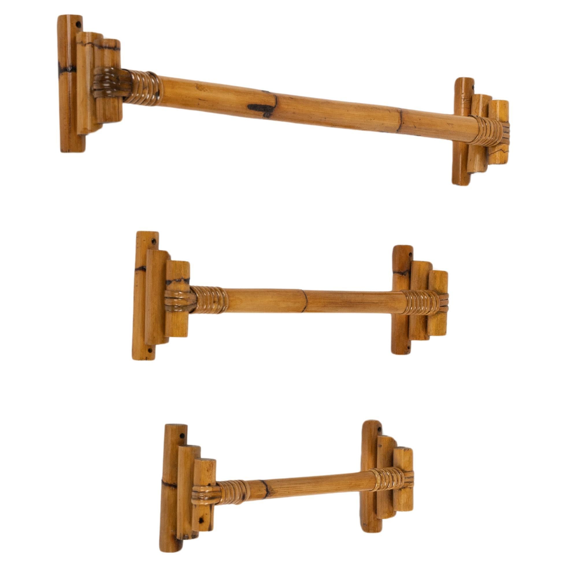 Mid-Century Modern Midcentury Bathroom Set of Three Towel Holder in Bamboo and Rattan, Italy 1970s For Sale