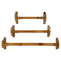 Vintage Midcentury Bathroom Set of Three Towel Holder in Bamboo and Rattan, Italy 1970s