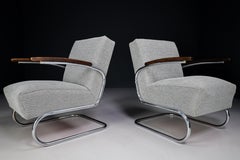 Midcentury Bauhaus Chrome Steel Armchairs by Thonet, circa 1930s