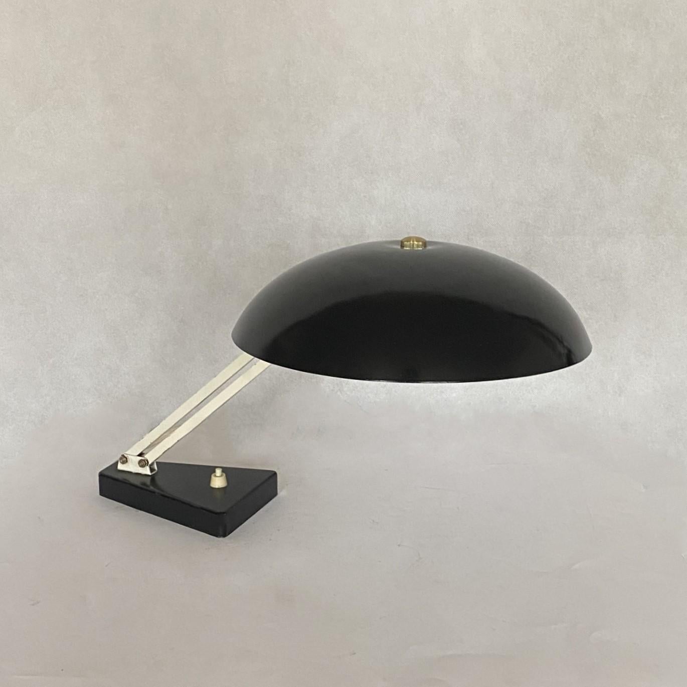 Midcentury Bauhaus Desk Table Lamp Black Enameled Metal, 1950s For Sale 3