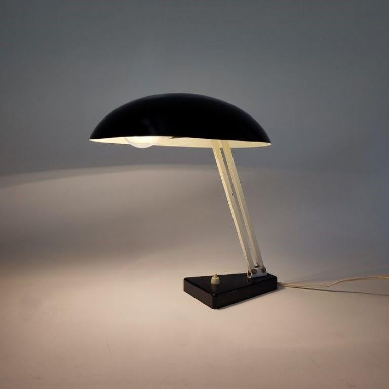 Midcentury Bauhaus Desk Table Lamp Black Enameled Metal, 1950s For Sale 12