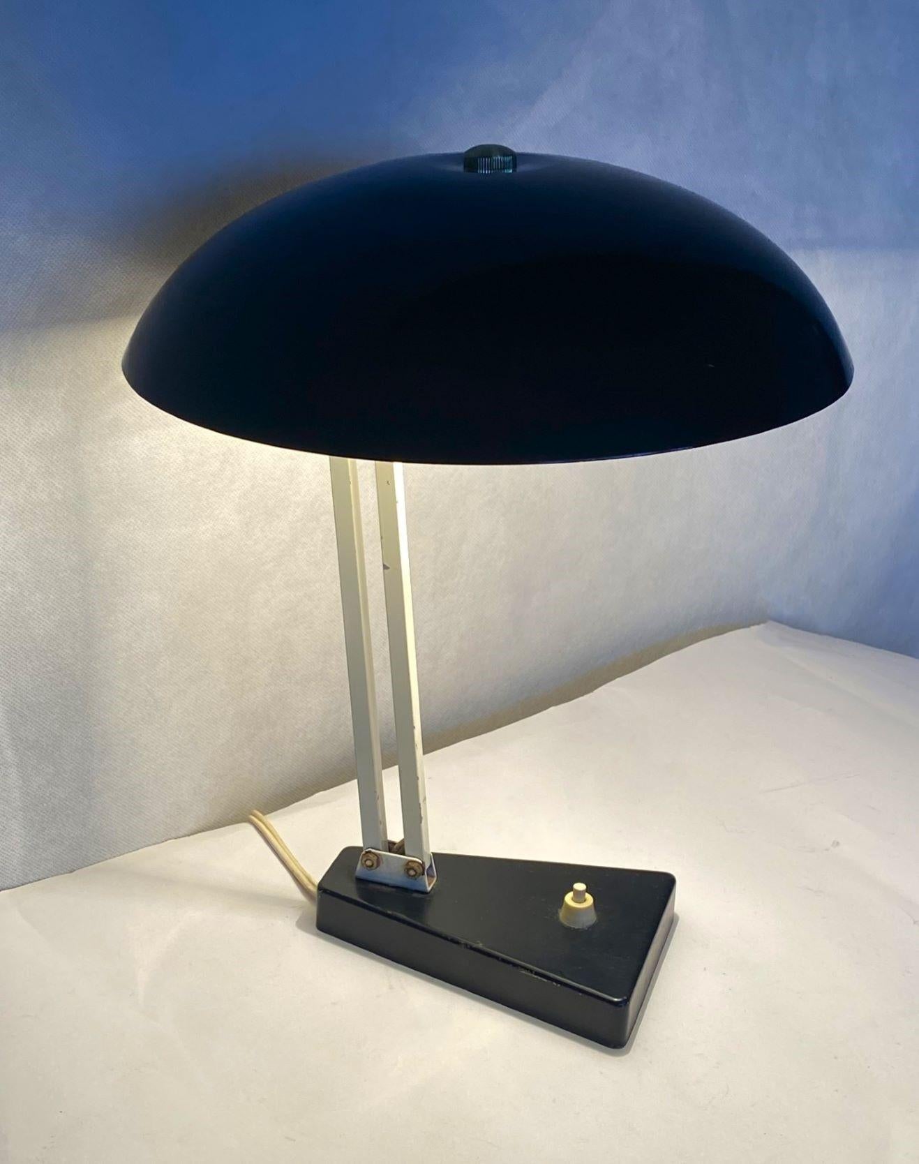 Midcentury Bauhaus Desk Table Lamp Black Enameled Metal, 1950s For Sale 11