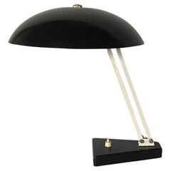 Midcentury Bauhaus Desk Table Lamp Black Enameled Metal, 1950s